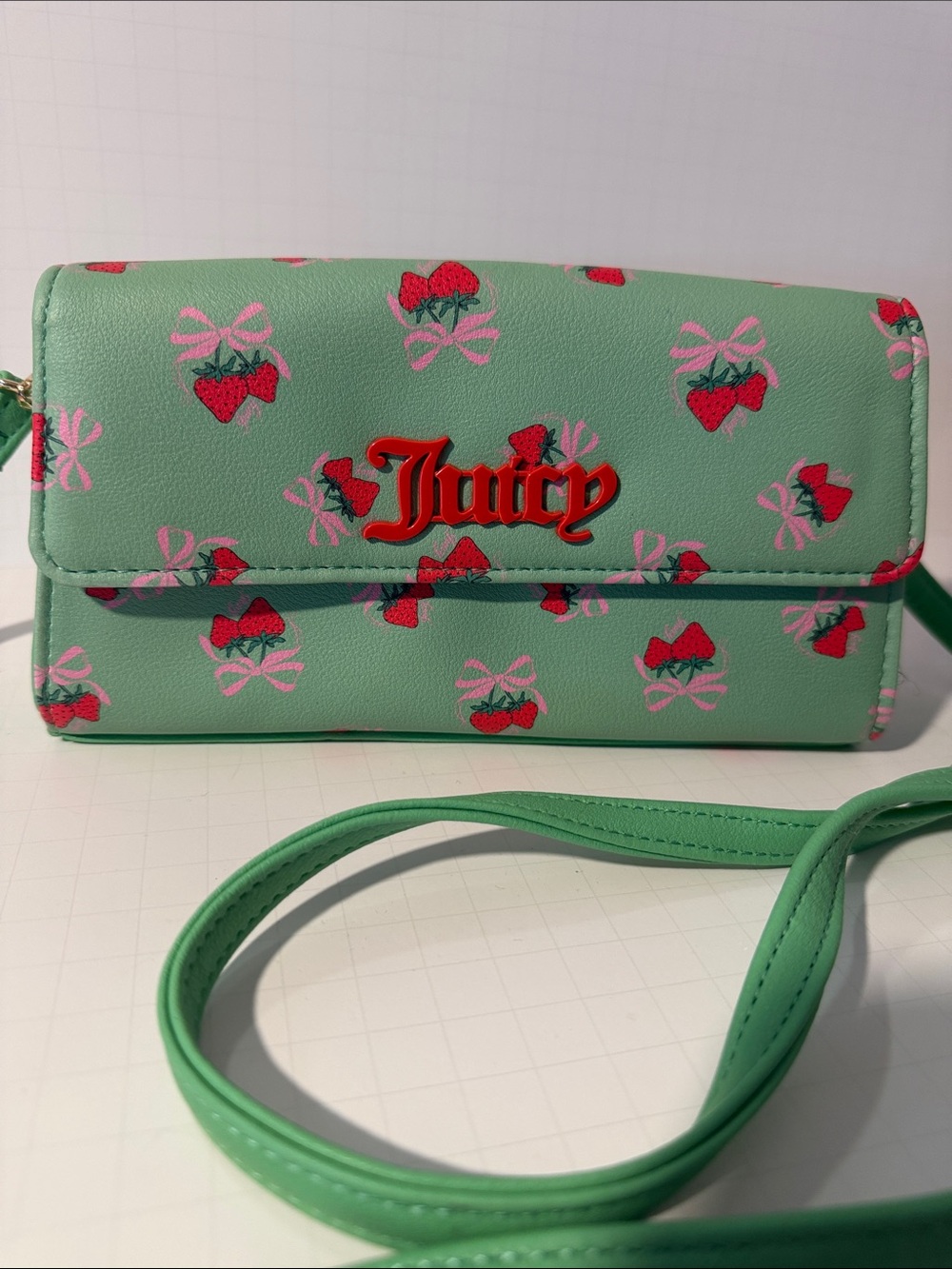 Juicy Couture Mint Green Strawberry Print Crossbody Bag